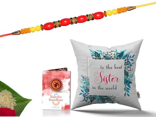 Pillow Rakhi for Brother with Gift - Rakhi with Rakhi Cushion with Filler Greeting Card- Rakhi for Brother, Gifts for Brother, Gifts for Rakhi, Gifts for Rakshabandhan Rakhi Gifts-CH-SIS-25-PD