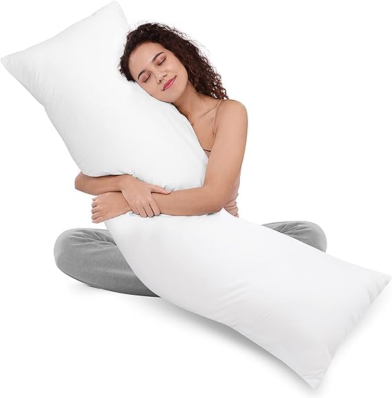 EDMUND - Cotton Finished Ultra Soft Microfiber Large Body Pillow, Cuddle Pillow, Long Large Pillows for Use During Pregnancy, Side Sleeper Pillow - White Solid | (54 x 20 Inches, Set of 1)