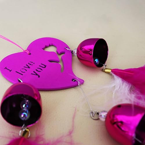 Spillbox Wall Hanging for Home Décor|Dream Catcher I Love You Heart-Shaped Wind Chime with Bells and Feathers Hanging|Amulet for Car, Home and Office[Wind Chime] (Hot Pink)