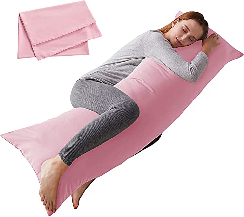 H B MSALA Ultra Soft Body Pillow - Long Side Sleeper Pillows for Use During Pregnancy - Soft Satin Pink Stripes with Soft Polyester Microfiber Filling (Single Pack)