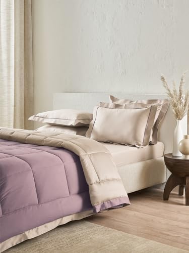 DDecor 100% Cotton 210TC Bed in BAG-BIB019-IGUANA-PUMICE Stone-Dusty Lilac