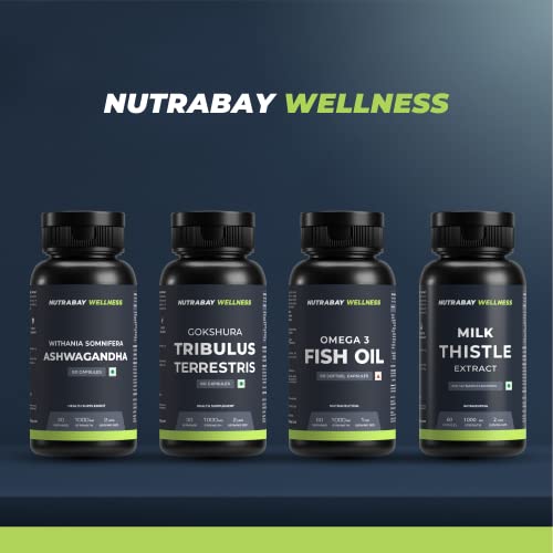 Nutrabay Wellness Omega 3 Fish Oil - 60 Capsules,180 mg EPA & 120 mg DHA for Healthy Brain, Heart, Eyes & Joints - 1000mg