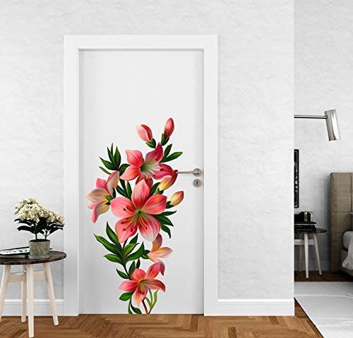 Divine Designs™ PVC Vinyl Self-Adhesive Vinyl Flowers Lilly Door Sticker for Living Room, Bedroom, Office Decoration (20 X 35 INCH) Pack 1