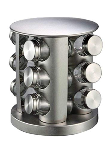 Matiko Spice Jar Rack Revolving Rotating Tiered Shelf Countertop, Spice Organizer, Seasoning Set, Spice Carousel Stainless Steel Stand Storage Holder With 12 Pcs Glass