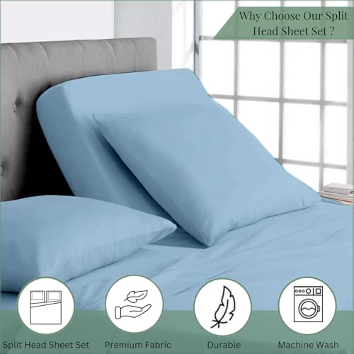 Top split king sheets sets for adjustable beds, Half split king sheet sets for adjustable beds deep pocket, 39" Split Top king Sheets 400 Thread Count 100% Cotton (Half Split Fitted), Light Blue Solid