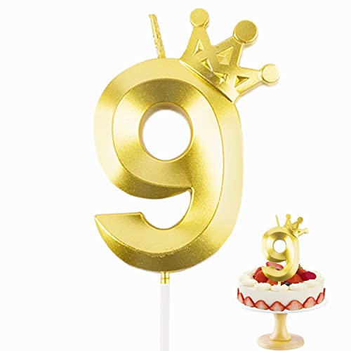 Crown Number 9 Birthday Candle 3.1 Inch Happy Birthday Number Candle for Cake Birthday Anniversary Kids Adults