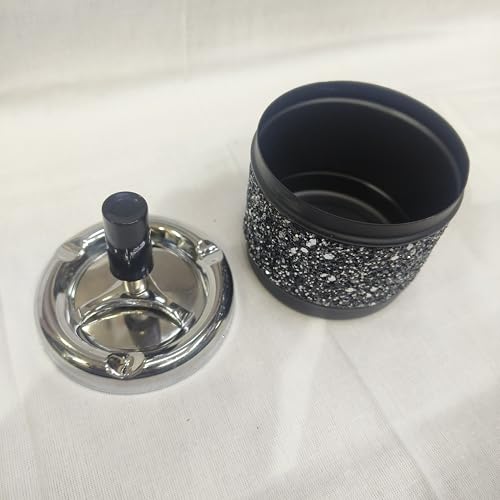 Spinning Ashtray with Glitter Design, Chrome Lid, Black Base