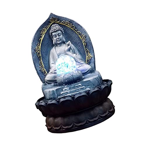 ATORSE® Buddha Statue Water Fountain Lucky Decoration for Table Living Room Gray