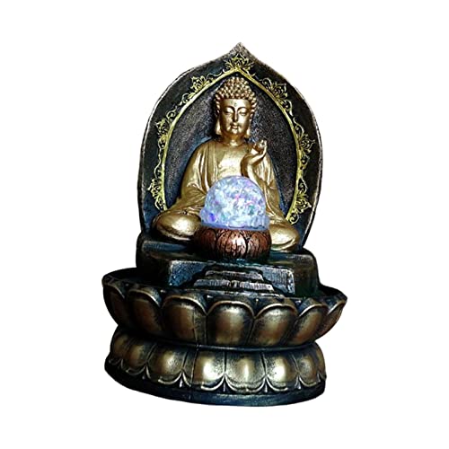 ATORSE® Buddha Statue Water Fountain Lucky Decoration for Table Living Room Golden