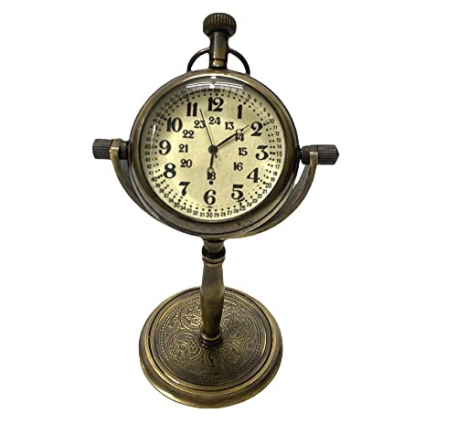 Esra Arts-Brass Antique Finish Table Clock Nautical Maritime Numeral Desk Clock for Desk Decor/Room Decor/Office Decor