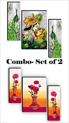 SAF Religious Radhe Krishna UV Textured Painting Set of 3 (18 Inch X 12 Inch, Multicolour, SANFJM31085) & Set of 3 Flower Pot Paintings for living room Painting 12 Inch X 18 Inch SAF-JM7732