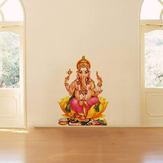 HS Decor Religion Lord Ganesha On Lotus Wall Stickers (Multicolour), Pack of 1