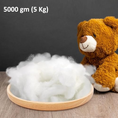 VLYSIUM Soft 5 Kilo Fiber, Racron Polyester Synthetic Cotton Filling for Cushion, Pillow, Teddy Bear, Toy Stuffing (5 Kg, Pure Virgin Fiber, White) (Vacuum Packed)