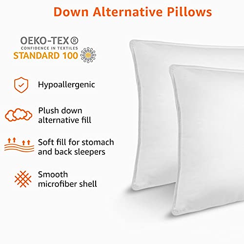 amazon basics Polyester Ultra Soft Down Alternative Bed Pillows Large 2 Pack- 20X26 inches (50.8 cmX66.04 cm)