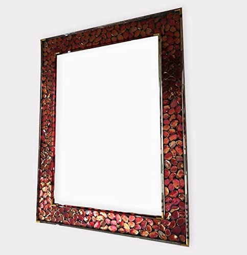 Cheval Glass Beveled Beautiful Pearl Engraved Designer Multi Glass Rectangular Wall Mirror with Elegant Frame - (24 X 24 Inches, Brown)