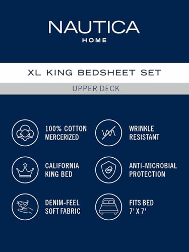 NAUTICA Designer 100% Satin Cotton XL King Bedsheet with 2 Pillow Covers -3pc Set (upperdeck) | 210TC | Extra Soft Feel Floral-Sand