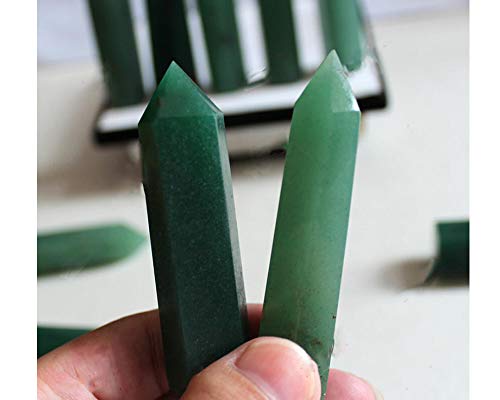 StoneStory Natural Green Aventurine Healing Quartz Crystal Point Faceted Prism Wand Reiki Figurine Stone Pack of 2 (Green Aventurine, 7-8cm)