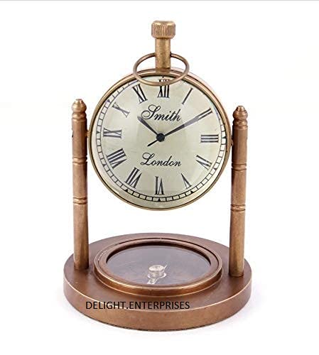 Delight Enterprises Brass Table Clock with Compass Antique Table Clock