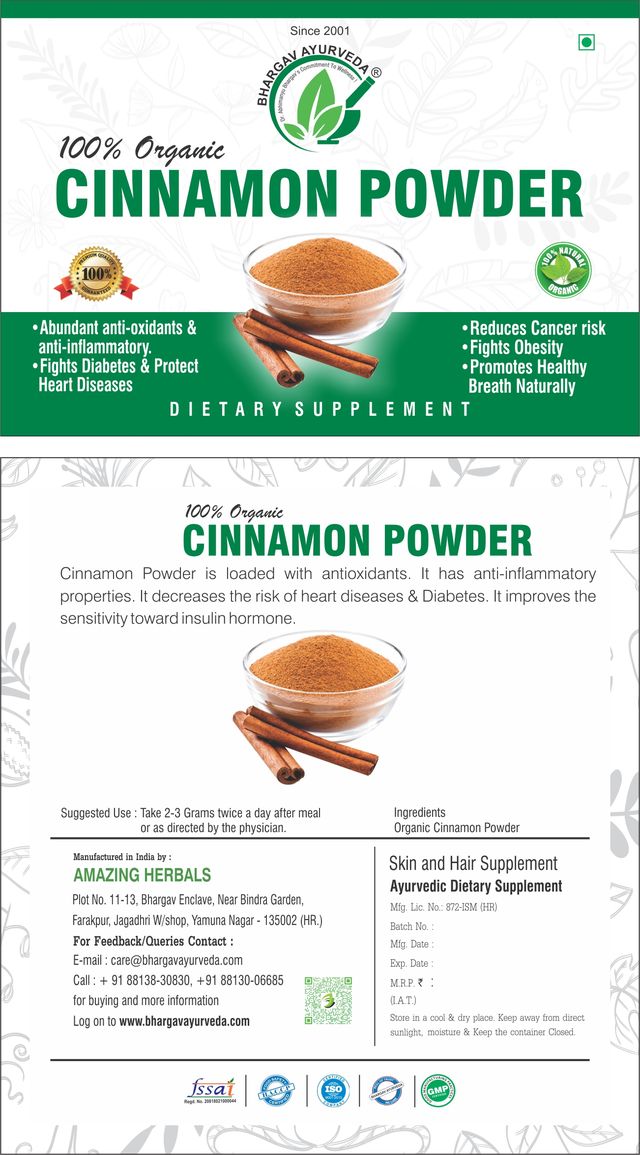 Dr.Bhargav's I Indigenous Cinnamon Powder I Antioxidants I Anti-inflammatory I Diabetes I Sensitivity Toward Insulin Hormone I 100gm