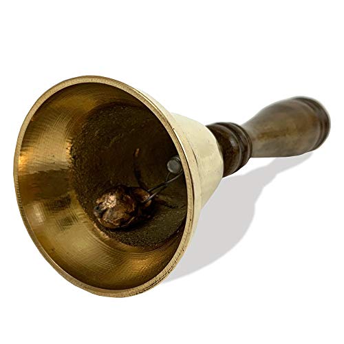 Brass Hand Bell W/Wooden Handle, 6", Christmas Or Teacher's Bell