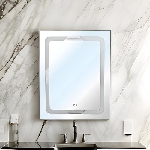 DONATO SQUARE SHAPED WALL MOUNTED LED MIRROR for LIVING ROOM, WASH BASIN, VANITY/BATHROOM MIRROR with LED LIGHTS (24"x30" INCHES) (DGM-32)