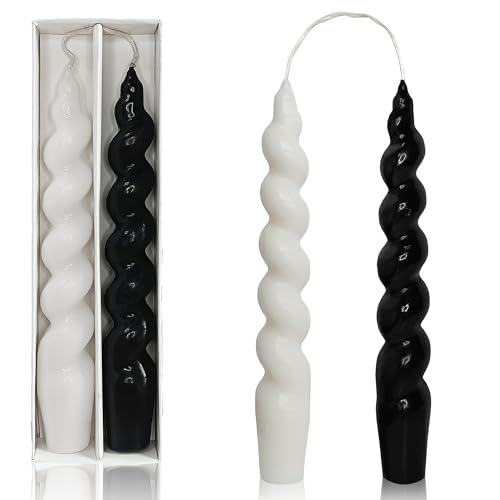 Spiral Taper Candles Unscented Candlesticks - 7 Inch Tapered Candle Twisted Candlesticks Smokeless Candle Stick for Holiday Wedding Party Dinner Table Decoration, White & Blcak