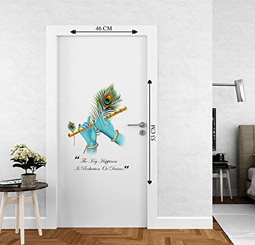 Tanisha Collection Shree Krishna Bansuri Door Sticker | Sticker for Living Room, Bedroom, Office (Vinyl, Standard, Multicolour)