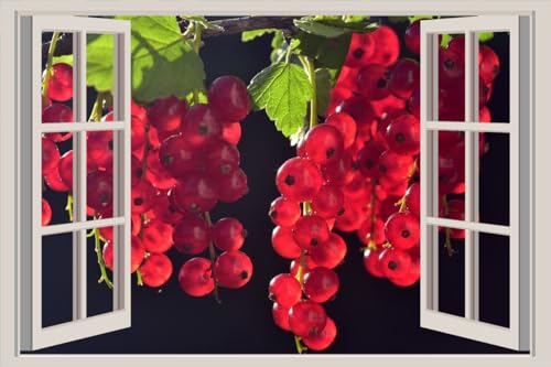 JVERF - JZZA19311 Berry Many Currant Red Foliage| Self-Adhesive Open Window Wall Sticker