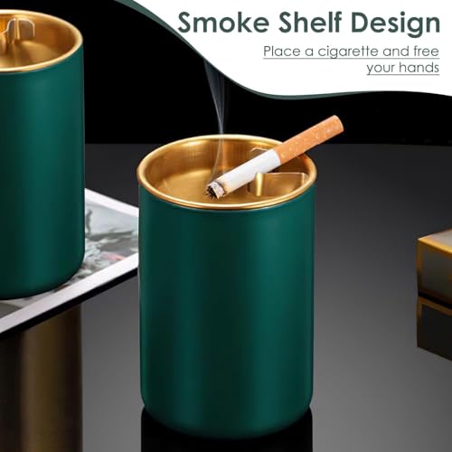 brinicle Stainless steel Ash Tray for Cigarette, Stylish Ash Tray for Indoor or Outdoor Use, Ash Tray with Lid & Cigarette Holder, Durable Windproof Ashtray with Funnel Lid