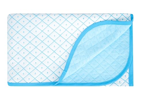 VAS COLLECTIONS Premium Cotton Viscose Dohar/AC Quilt/Blanket for Single Bed Size (60 x 86 inches) |Lightweight Knitted Dohar with a Matching Handbag - 250 GSM | Single - 150x220 cms - Aqua & White