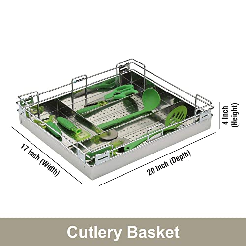 SmartSlide Set Of 3 Stainless Steel Kitchen Basket For Modular Kitchen/Kitchen Trolley/Kitchen Drawer/Kitchen Cabinet/Utensils Storage Organizer (17 X 20 Inch) Pull-Out Shelves,Pull-Out Shelf,Silver