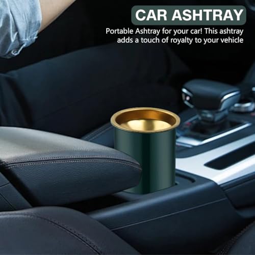 Blenzop Car Ash Tray Stainless Steel Ashtray, Green Windproof Ashtray with Funnel Lid, Car Ash Tray Table Ash Tray for Home Office