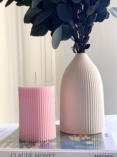 atorakushon Soy Wax Ribbed Pillar Candles 6''inches Pink Scented Candle for Valentine, Home and Party Decoration, Wedding Gift, Romantic Dinner