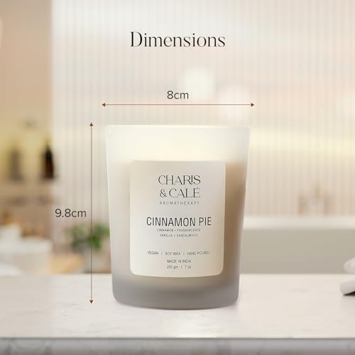 Charis & Cale Cinnamon Pie Candle Jar - 200 Gm | Smokeless, Soot-Free & Non-Toxic Candles for Home Decor & Aromatherapy | Long Burning Time of 40+ Hours | Best for Gifting & Meditation