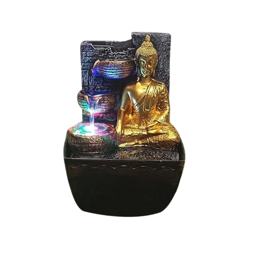 SPLICE Resin Lord Buddha Tabletop Waterfall Fountain with LED Light - for Home Decor Accent