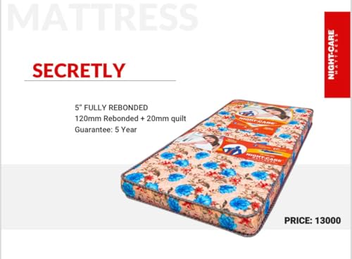 NIGHT CARE Secretly 5" Fully Rebonded || Dual Comfort || Soft & Firm Support || 120mm Rebonded 20mm Quilt || Reversible Mattress | High Resilience Foam | HD Mattress for Back Pain Relief (35x75x4cm)