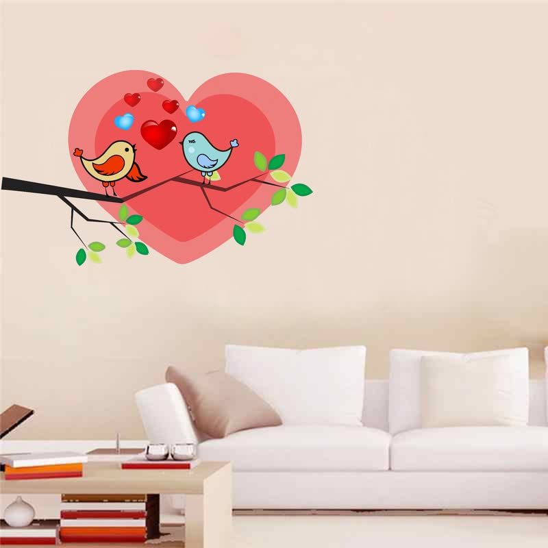 Decoreative Heart Love Birds Wall Sticker