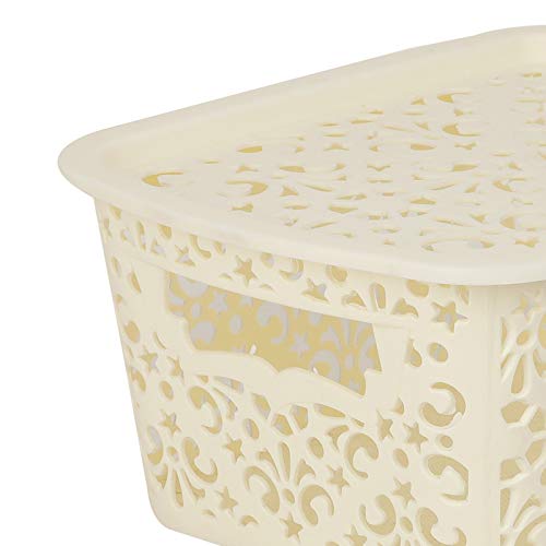 Cutting EDGE Turkish Baskets with Lid for Kitchen | Vegetables | Toys | Accessories (Combo - Brown, Beige, White, Small, Dimension:- 23.5X13.5X10.1 cm)