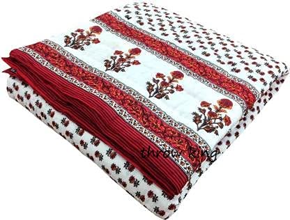 THROW KING Rajasthani Jaipuri Pure Cotton Floral Printed Single Bed Jaipuri Razai/Rajai/Quilt/Blanket/Dohar(Maroon)