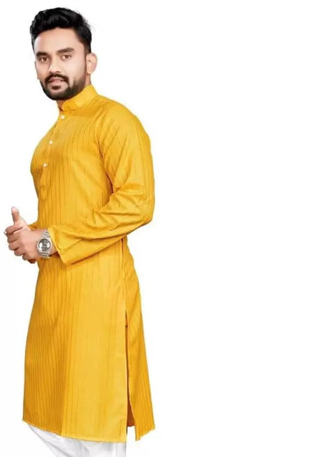 weltpocket Men's Cotton Blend Zari Straight LINING KURTA (LNNG-K-YLW-38_Yellow