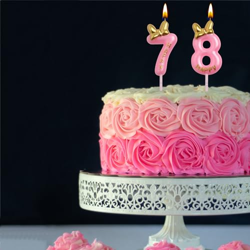 AOOLADA 78th 87th Birthday Candles, Pink 87 78 Year Old Cake Topper Cute Number Birthday Candles, Birthday Party Decorations Gifts for Girls Women