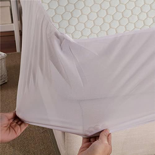 Rishu Linen Jacquard Fabric 100% Waterproof Breathable Deep Skirting Mattress Protector/Cover- Off White 72x84 Inch, California King Bed