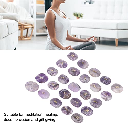 Stones Set, Natural Rune Stones Set Smoother Engraved Fine Polishing with Storage Bag for Gift (Amethyst)