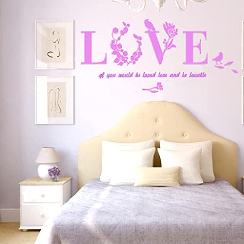 ATORSE® Fashion Removable Self-Adhesive 3D Leaf Love Mirror Wall Sticker Purple