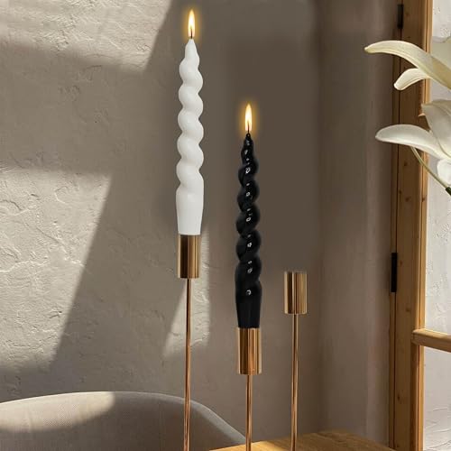 Spiral Taper Candles Unscented Candlesticks - 7 Inch Tapered Candle Twisted Candlesticks Smokeless Candle Stick for Holiday Wedding Party Dinner Table Decoration, White & Blcak