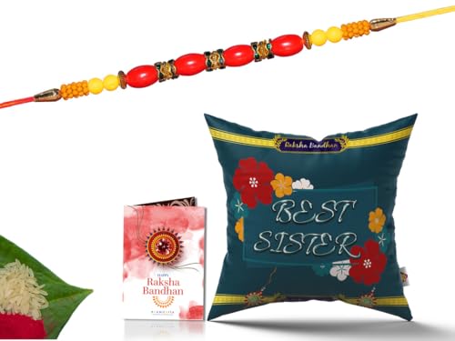 Pillow Rakhi for Brother with Gift - Rakhi with Rakhi Cushion with Filler Greeting Card- Rakhi for Brother, Gifts for Brother, Gifts for Rakhi, Gifts for Rakshabandhan Rakhi Gifts-CH-SIS-30-PD