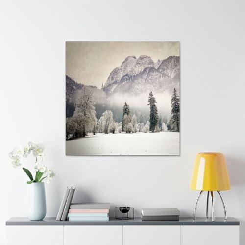 GADGETS WRAP Canvas Gallery Wrap Framed for Home Office Studio Living Room Decoration (17x17inch) - Snow Forest & Mountains View