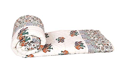 LOARSHY Pure Cotton Floral Quilt | Lightweight and Warm Jaipuri Rajasthani Double Bed King Size Razai | Soft Razai for Winters |Gift Item