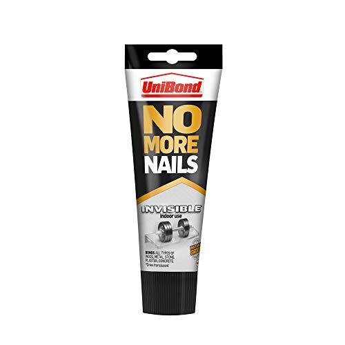 UniBond No More Nails Invisible, Heavy-Duty Clear Glue for Instant DIY mounting & repair jobs, Strong Glue for Wood, Ceramic, Metal, Concrete, Plaster, Brick etc, Interior use, no gun needed, 184g