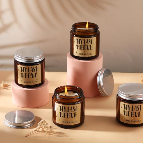 Threlaco 6 Pcs Scented Candles Gifts for Women Men Funny My Last Nerve Candle Jar for Mom Rustic Oh Look It's on Fire Soy Wax Candle Gag Gift Candle for Teacher Friend Sister Birthday Gifts, 6 Scents